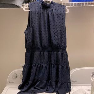 MIDI NAVY BLUE SLEEVELESS RUFFLES AND DOTS - PERCH BY BLU PEPPER - never worn